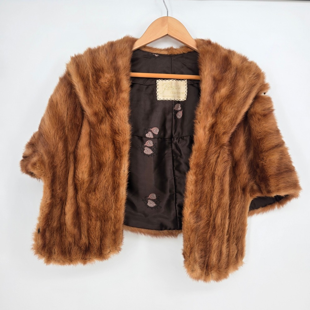 Repair/Crafting Vintage Real Mink Fur Stole Wrap Shawl Cinnamon Rust Brown